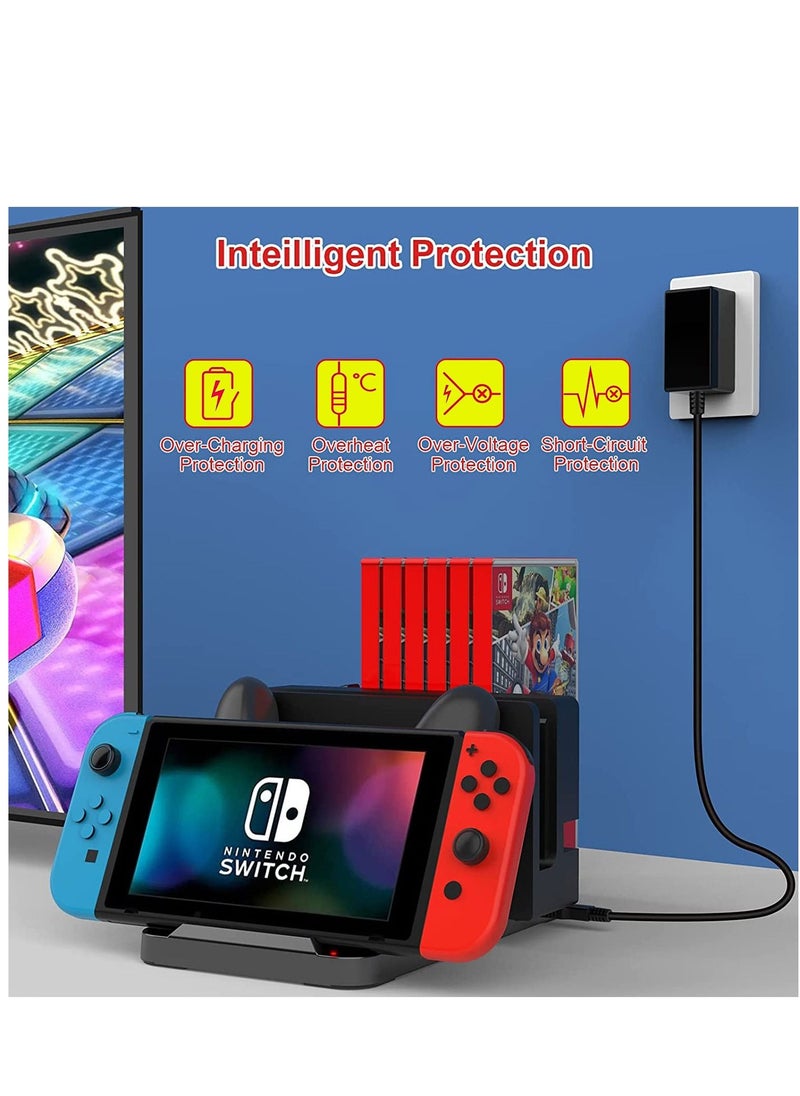 Excefore - Switch Controller Charging Dock Station Compatible with & Pro Upgraded 6 Game Storage for Joycon Games - Image 1