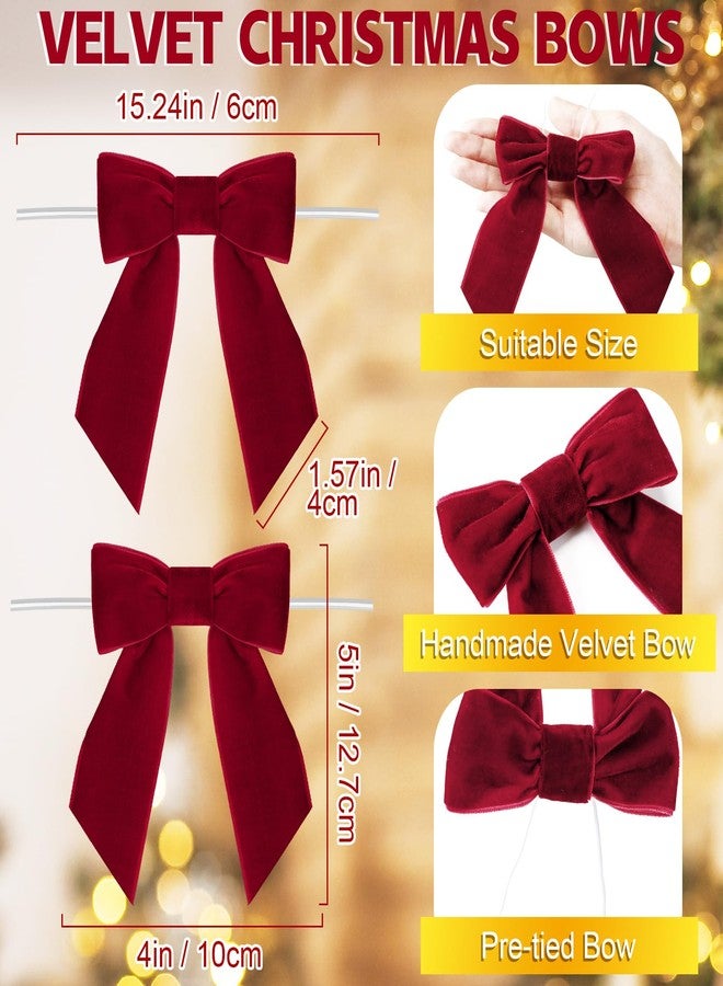 Glitinsel 30 Pcs Velvet Ribbon Bows 5" x 4" Pre Tied Christmas Velvet Bows with Twist Tie for Gift Packaging Christmas Tree Wreaths Door Windows Wedding Party Decoration(Burgundy - Image 2