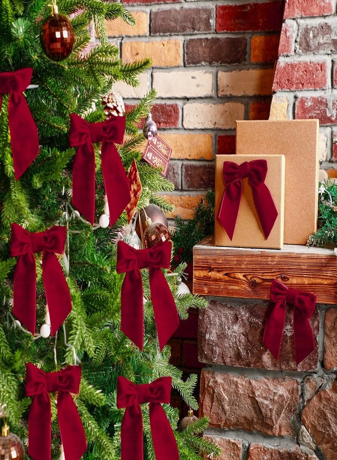 Glitinsel 30 Pcs Velvet Ribbon Bows 5" x 4" Pre Tied Christmas Velvet Bows with Twist Tie for Gift Packaging Christmas Tree Wreaths Door Windows Wedding Party Decoration(Burgundy - Image 4