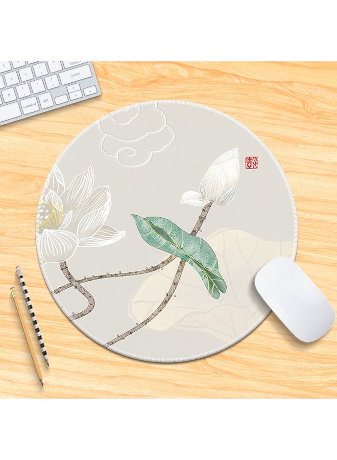 National Tide Lotus Small Size Mouse Pad Chinese Style Brush Painting Office Desk Mat Lock Edge Thickened Round Simple Flower And Bird For Men 