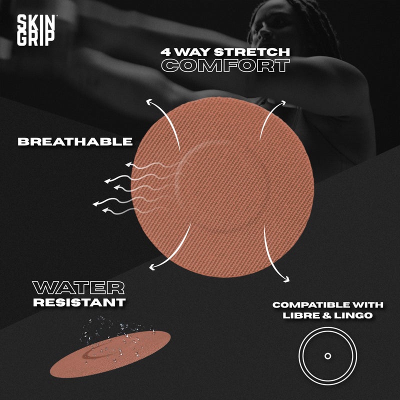 Skin Grip Freestyle Libre 2 Sensor Covers & Lingo CGM â€“ Waterproof and Sweatproof Adhesive for 10-15 Days, Pre-Cut Medical Tape, Continuous Glucose Monitor Patch â€“ 20 Pack, Chocolate - Image 2