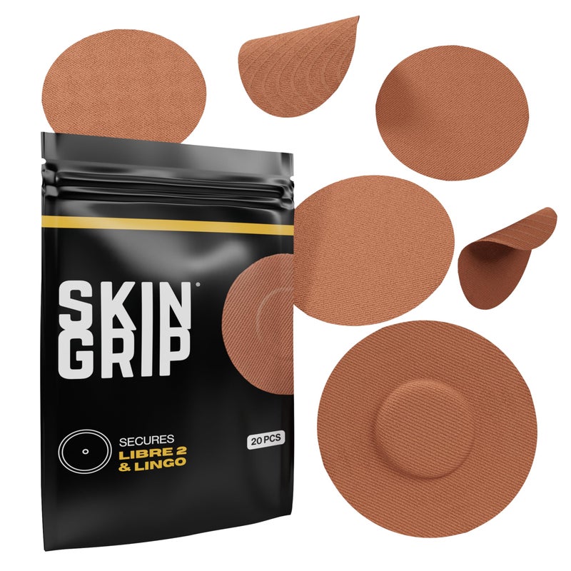 Skin Grip Freestyle Libre 2 Sensor Covers & Lingo CGM â€“ Waterproof and Sweatproof Adhesive for 10-15 Days, Pre-Cut Medical Tape, Continuous Glucose Monitor Patch â€“ 20 Pack, Chocolate - Image 1