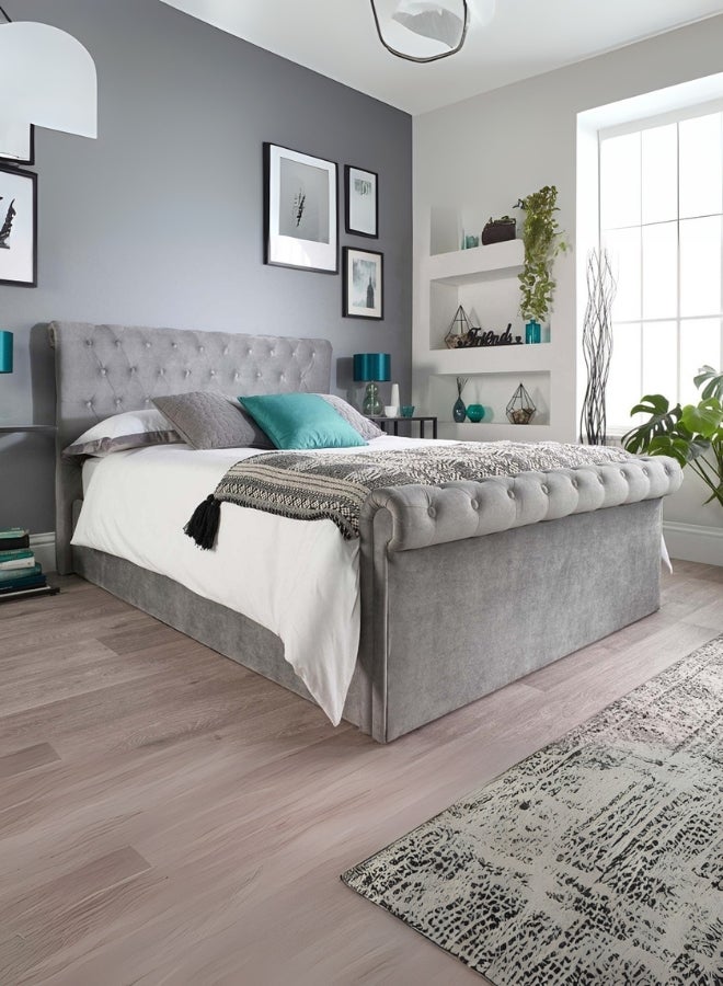 Bed and Mattress Home Blissful Bloom Tufted Upholstered Queen Size ( Mattress Size 150 X 200 CM ) Grey Color Bed Size 214 W X 158 L CM ( Mattress Sold Separately )  - Image 1