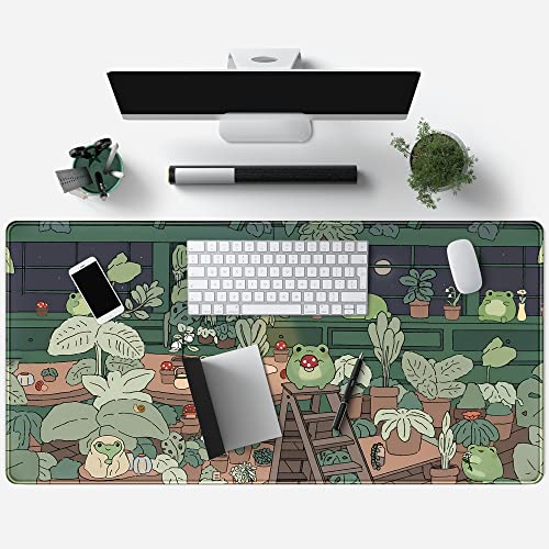 Mechanical Cattle Cute Frog Kawaii Green Desk Decor Mat, Large Gaming Mouse Pad for Computer Keyboard Laptop, Home Office Accessories for Girl (31.5x15.7 in)-with Stitched Edges Pad - Image 4