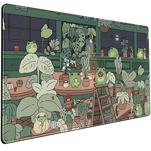Mechanical Cattle Cute Frog Kawaii Green Desk Decor Mat, Large Gaming Mouse Pad for Computer Keyboard Laptop, Home Office Accessories for Girl (31.5x15.7 in)-with Stitched Edges Pad - Image 1