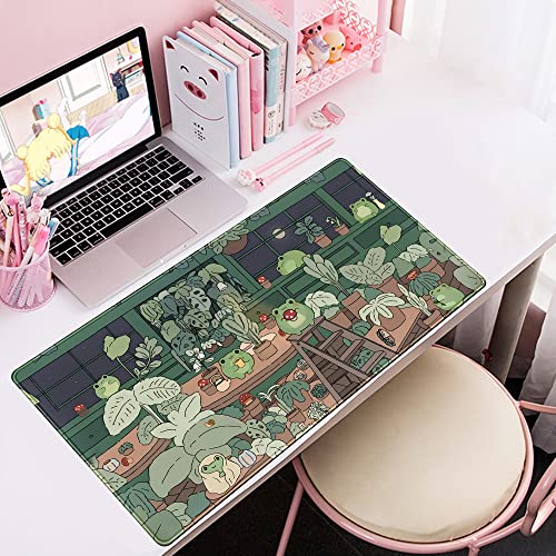 Mechanical Cattle Cute Frog Kawaii Green Desk Decor Mat, Large Gaming Mouse Pad for Computer Keyboard Laptop, Home Office Accessories for Girl (31.5x15.7 in)-with Stitched Edges Pad - Image 5