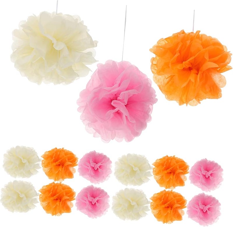 كرات ورقية وردية برتقالية عاجية 15 قطعة ديكورات حفلات الزفاف وأعياد الميلاد - Image 2