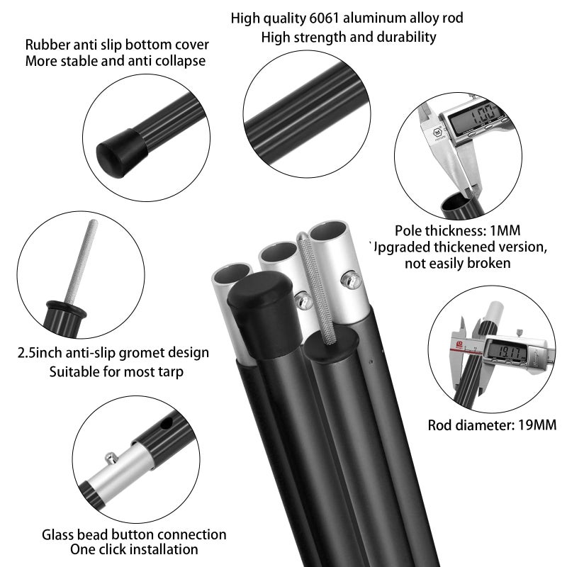 SAN LIKE Aluminum Tent Poles for Tarp - 75in Collapsible Poles for Awnings, Canopy, Rain Fly, Shelter - 2 Sets (5 Sections) - Image 3