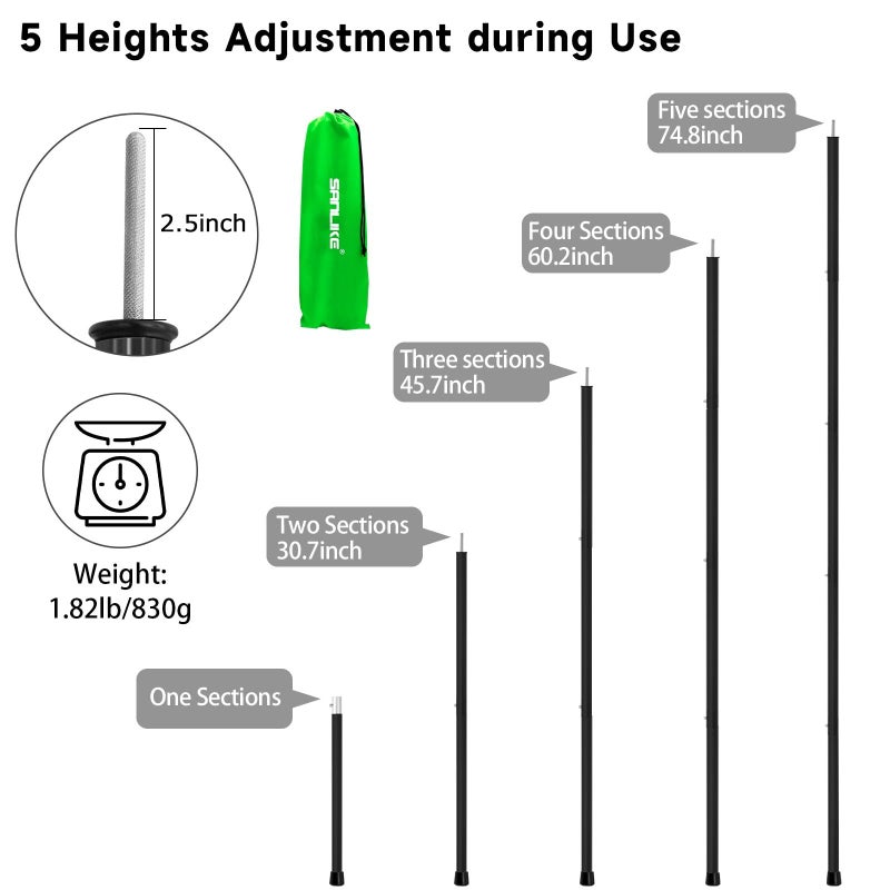 SAN LIKE Aluminum Tent Poles for Tarp - 75in Collapsible Poles for Awnings, Canopy, Rain Fly, Shelter - 2 Sets (5 Sections) - Image 2