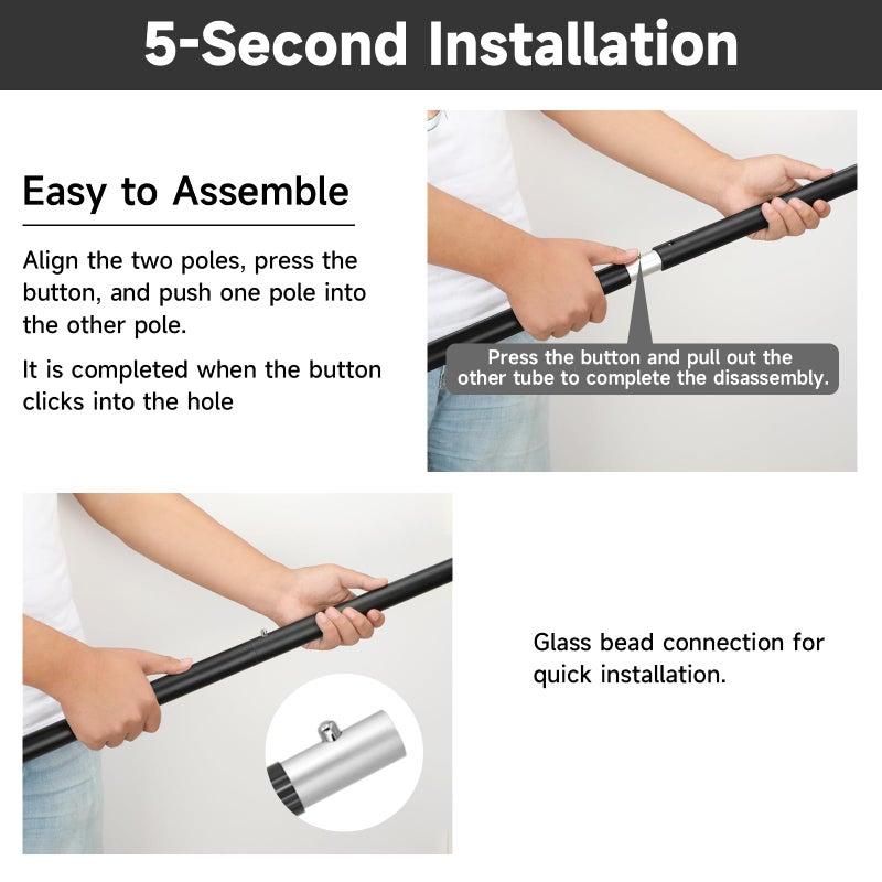 SAN LIKE Aluminum Tent Poles for Tarp - 75in Collapsible Poles for Awnings, Canopy, Rain Fly, Shelter - 2 Sets (5 Sections) - Image 4
