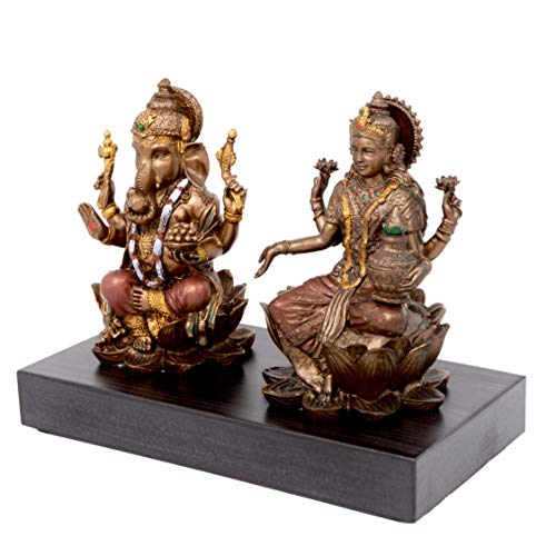 Idol Collections Hindu God Cold Cast Bronze Lakshmi Ganesha Ganesh Murti Idol Statue Statue (8.5 cm x 5.5 cm x 5 cm Brown) Diwali Puja - Image 2