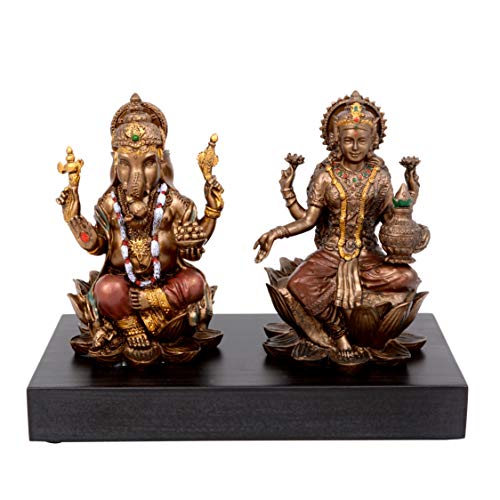 Idol Collections Hindu God Cold Cast Bronze Lakshmi Ganesha Ganesh Murti Idol Statue Statue (8.5 cm x 5.5 cm x 5 cm Brown) Diwali Puja - Image 1