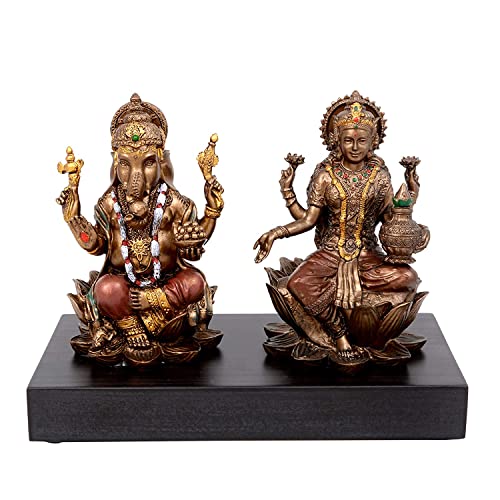 Idol Collections Hindu God Cold Cast Bronze Lakshmi Ganesha Ganesh Murti Idol Statue Statue (8.5 cm x 5.5 cm x 5 cm Brown) Diwali Puja - Image 4