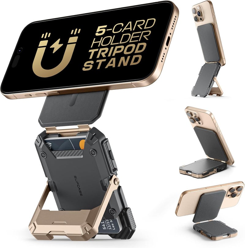 SupCase Magnetic Wallet with Stand Compatible with MagSafe, [Hold 5 Cards] [Adjustable Stand] [RFID Blocking] Tripod Phone Stand Magnetic Credit Card Holder for iPhone 16/15/14/13/12 Series, Desert - Image 1
