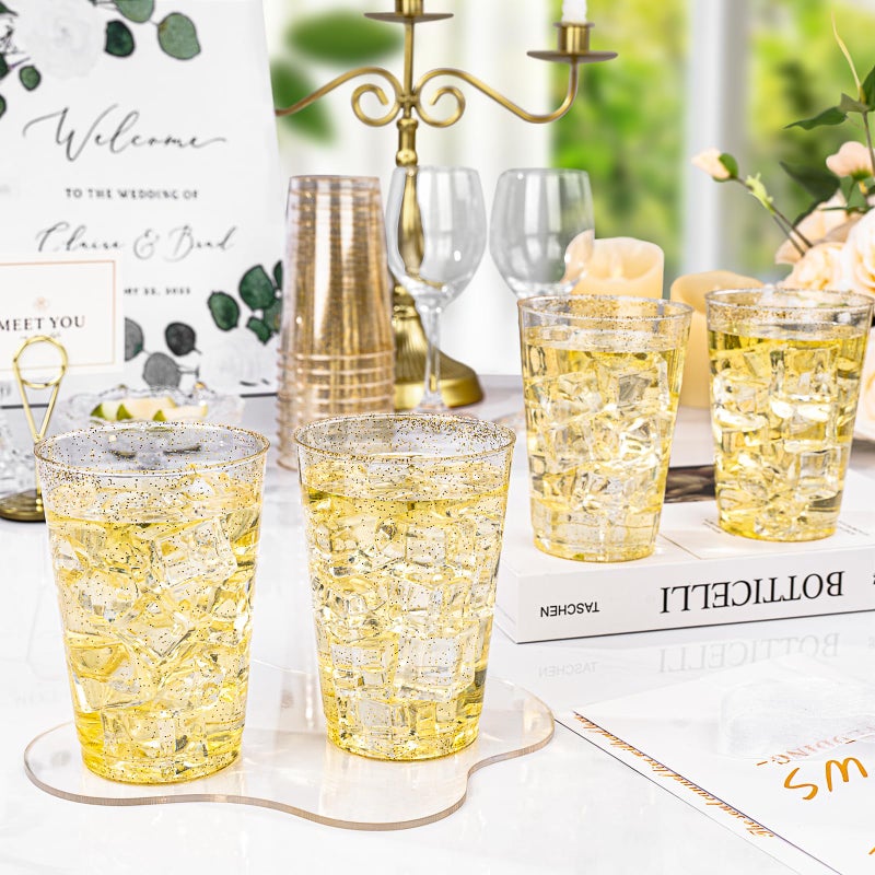 BESTVIP 12oz Gold Glitter Disposable Cups  100 Pack Gold Plastic Cups  Heavy-duty Party Cocktail Glasses  Plastic Cups for Party  Holiday  Wedding and Birthday - Image 5