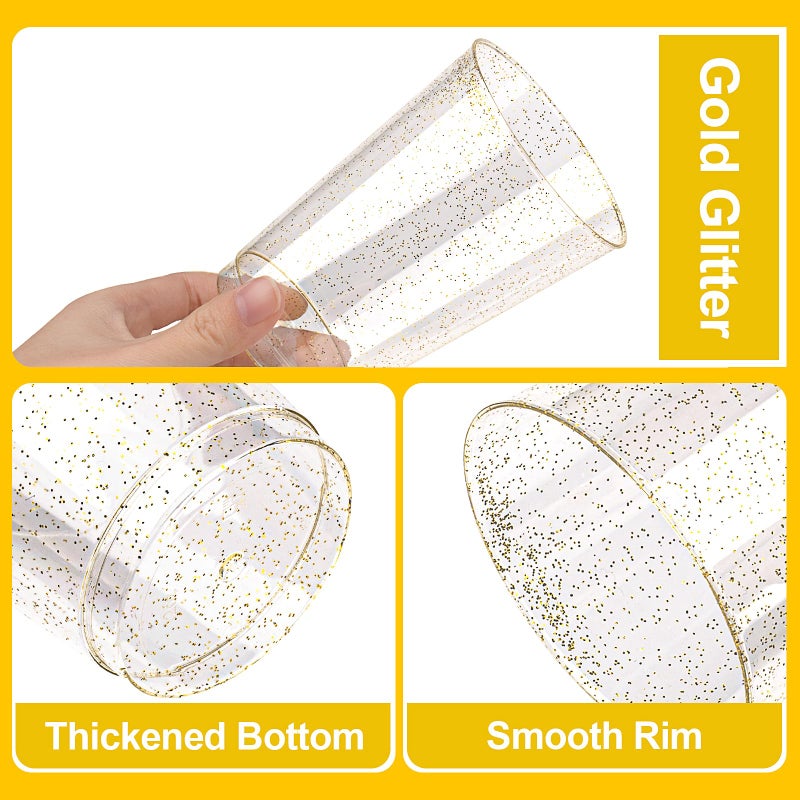 BESTVIP 12oz Gold Glitter Disposable Cups  100 Pack Gold Plastic Cups  Heavy-duty Party Cocktail Glasses  Plastic Cups for Party  Holiday  Wedding and Birthday - Image 3