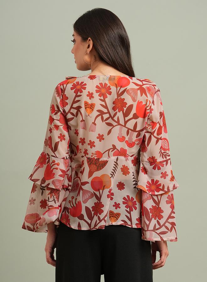 جلو باص بلوزة بطبعة زهور وتفاصيل كشكش - Image 3