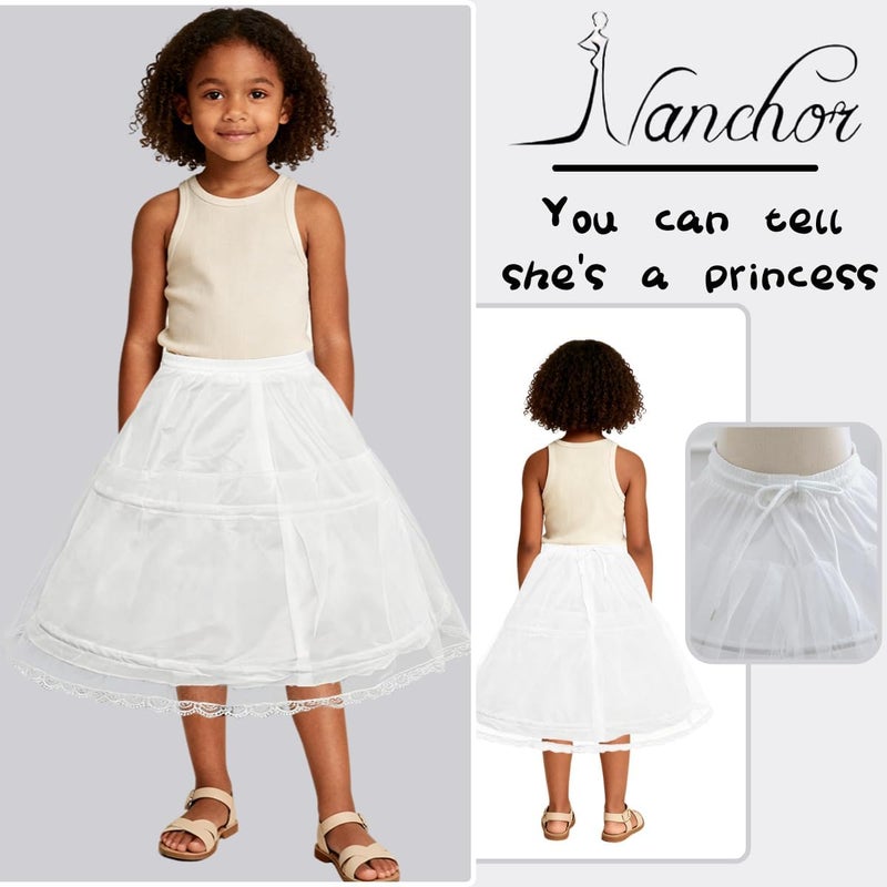 Nanchor Flower Girl Crinoline Petticoat Kids with 2 Hoops Full Slip Underskirt Lace Edge (2-6Y) - Image 3
