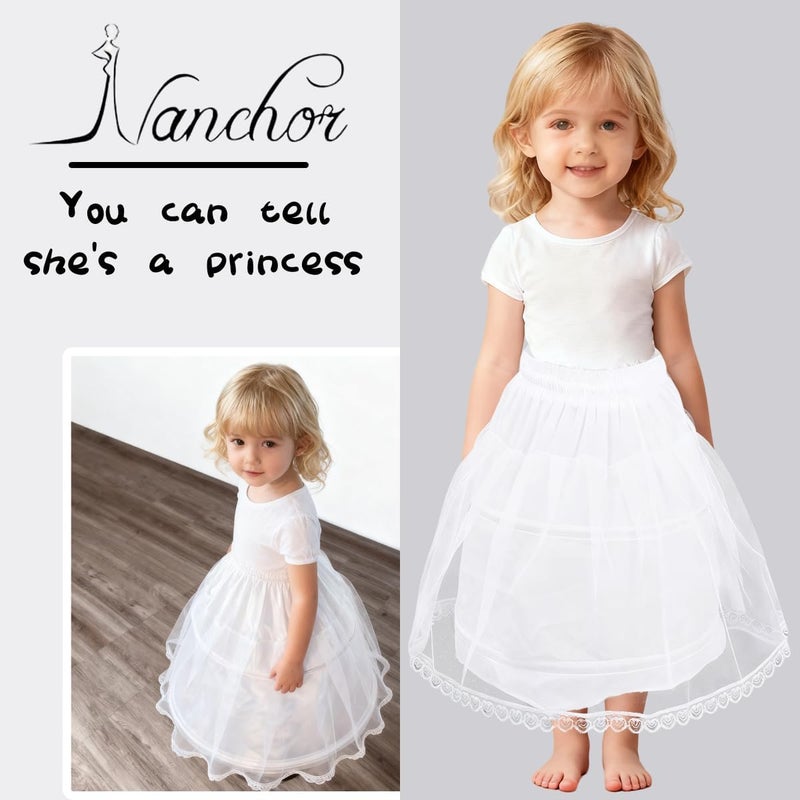 Nanchor Flower Girl Crinoline Petticoat Kids with 2 Hoops Full Slip Underskirt Lace Edge (2-6Y) - Image 2