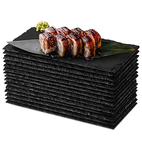 Hoolerry Hoolerry 15 Pcs 8 x 4 Inch Slate Charcuterie Boards Bulk Mini Slate Cheese Board Black Sushi Platters Individual Stone Serving Tray Plates for Food Appetizers Cheese Meat Party 