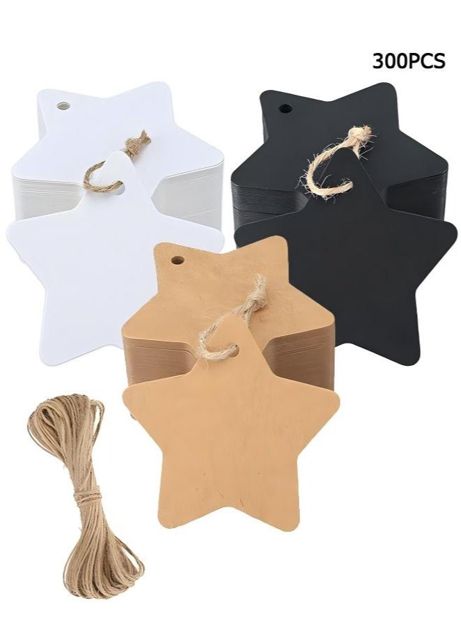 Gift Tags, Kraft Gift Tags with String Attached, 300PCS Kraft Paper Tags Price Tags Star Heart Tags for Arts and Crafts,Wedding and Holiday Gifts Favors Birthdays Parties Eid Events (3 Color) - Image 1