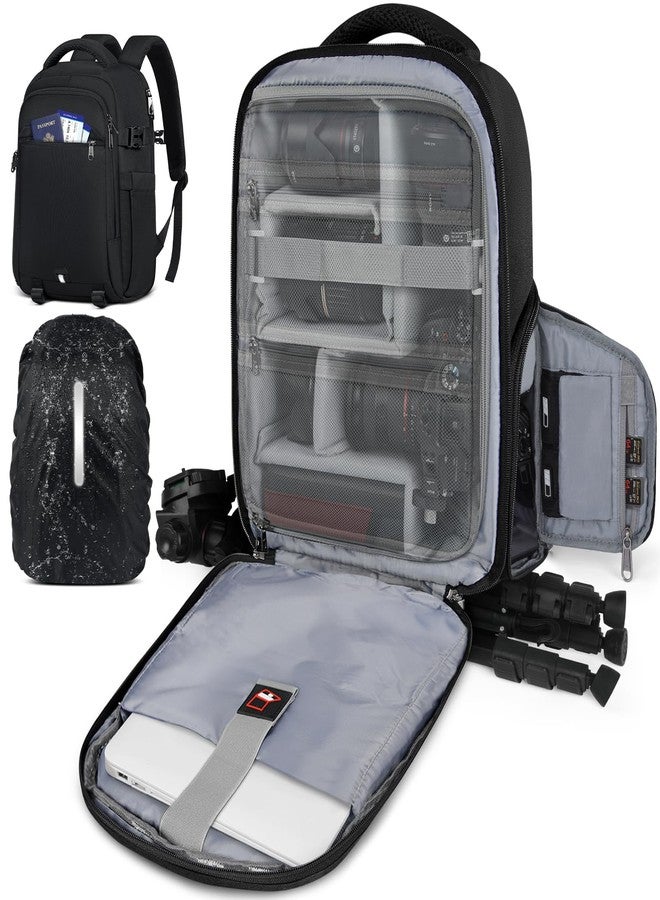 RAINSMORE Camera Backpack Camera Bag for Photographers DSLR SLR Mirrorless Camera Cases with Waterproof Rain Cover & Laptop Compartment Fits 14 Inch Laptop,Anti Theft Travel photography backpack,Black - Image 1