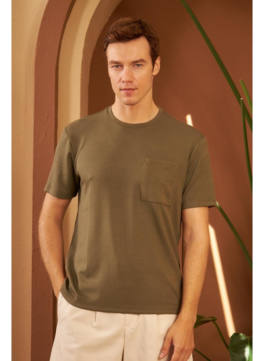 Odelon - Men's Comfort Fit Pocket T-Shirt Khaki MARS25 - Image 1