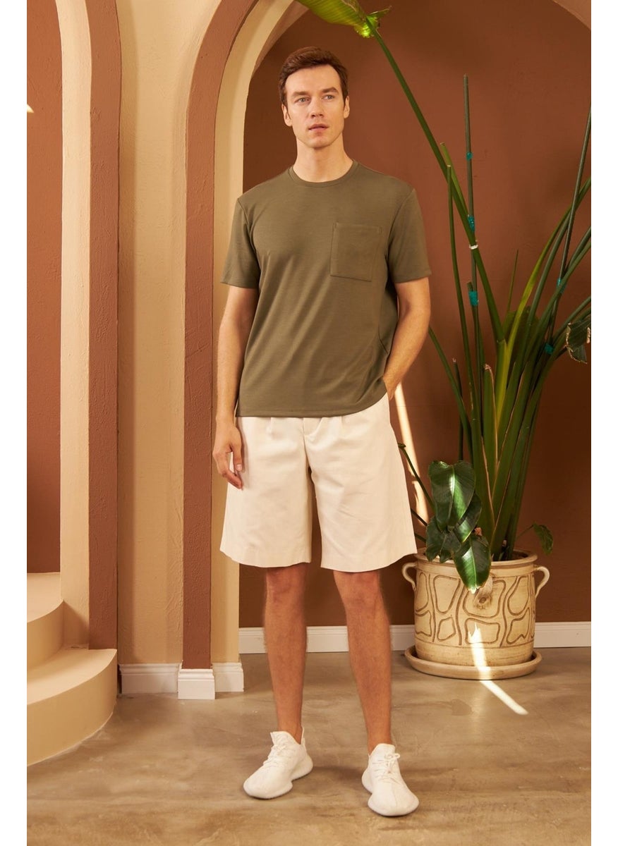 Odelon - Men's Comfort Fit Pocket T-Shirt Khaki MARS25 - Image 1