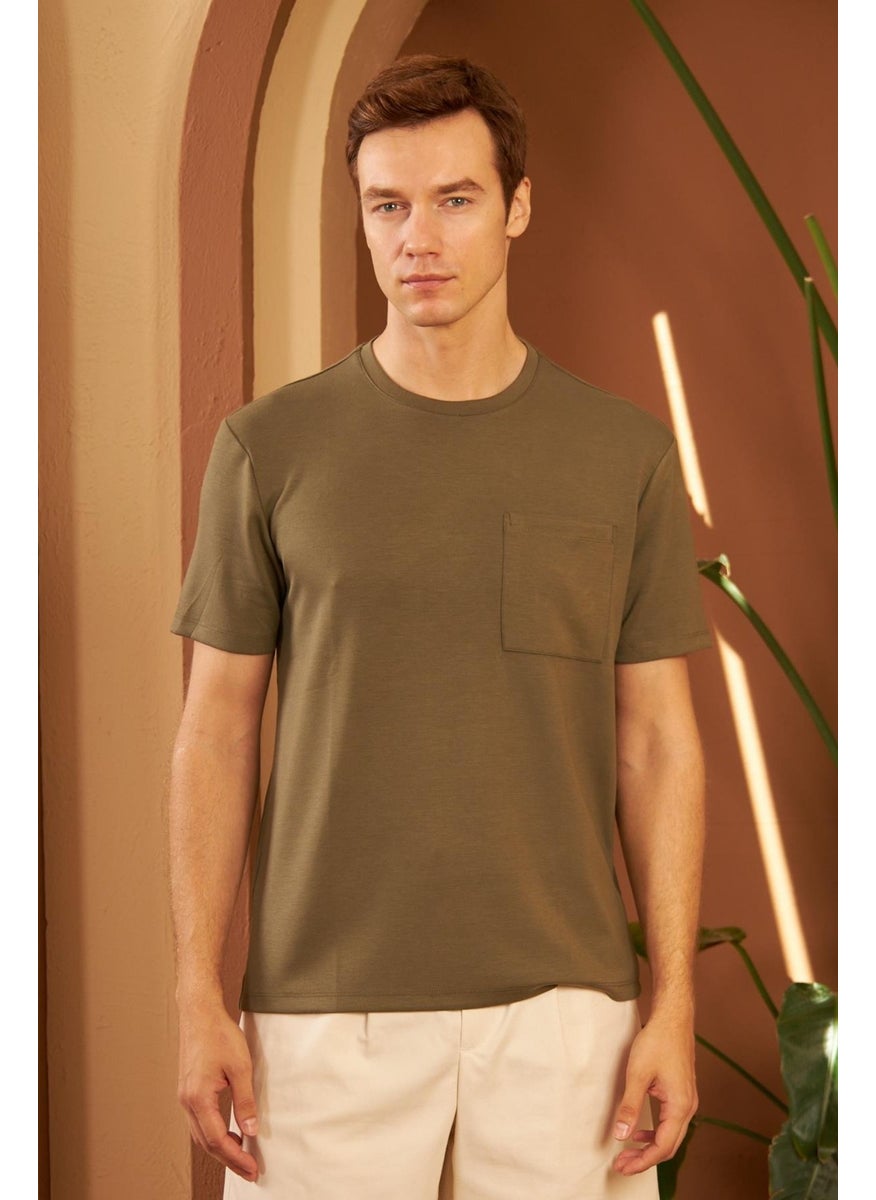 Odelon - Men's Comfort Fit Pocket T-Shirt Khaki MARS25 - Image 1