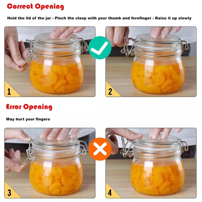 MUAC Airtight Square Glass Canister Kitchen Storage Jar Container With Clip Lock For Storing Honey, Pickle, Coffee Beans (500 ML, Pack Of 4) - Image 4
