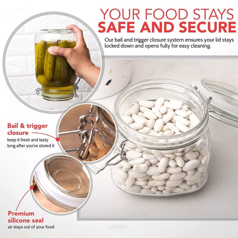 MUAC Airtight Square Glass Canister Kitchen Storage Jar Container With Clip Lock For Storing Honey, Pickle, Coffee Beans (500 ML, Pack Of 4) - Image 5