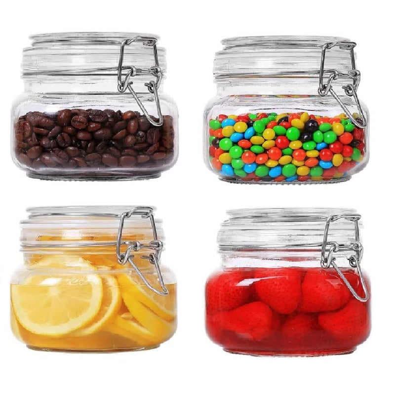 MUAC Airtight Square Glass Canister Kitchen Storage Jar Container With Clip Lock For Storing Honey, Pickle, Coffee Beans (500 ML, Pack Of 4) - Image 1