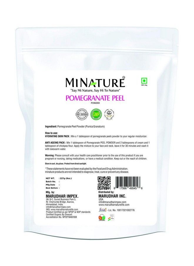 mi nature - Pure And Natural Antioxidants Pomegranate Peel Powder (Punica Granatum) For Skin And Hair Mask; 227G(8Oz) (1/2 Lb) - Image 1