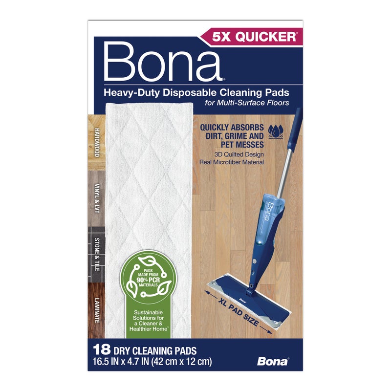 Bona Multi-Surface Floor Cleaning Pads - 18 Refills - Heavy-Duty, Disposable, Microfiber Pads for Easy Floor Cleaning - Image 1