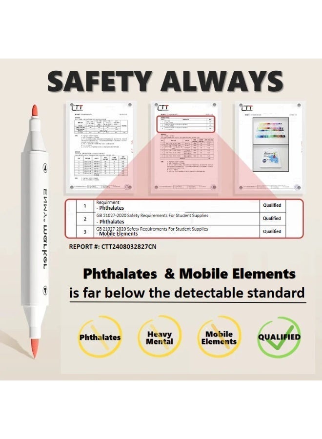 العدو مجموعة أقلام تلوين أكريليك مزدوجة الرأس من ENMY – 80 لونًا زاهيًا | حبر مائي قابل للغسل وسريع الجفاف، آمن وغير سام، خالٍ من الروائح | أقلام تلوين دقيقة وفرشاة مزدوجة للرسم على الزجاج، الخشب، القماش، الصخور، الفخار، واللوحات القماشية | مجموعة مثالية للرسم والحرف اليدوية وصنع الهدايا، مع حقيبة حمل محمولة مناسبة للأطفال والكبار - Image 2