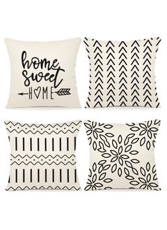 Mordely Set of 4 Geometric Decorative Throw Pillow Covers 16x16 Inches, Double-Sided Waterproof White Linen Pillow Covers for Sofa Couch Living Room Bedroom Modern Home Decor  - Image 1