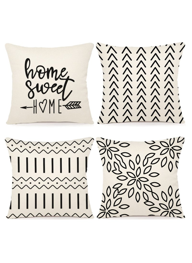 Mordely Set of 4 Geometric Decorative Throw Pillow Covers 16x16 Inches, Double-Sided Waterproof White Linen Pillow Covers for Sofa Couch Living Room Bedroom Modern Home Decor  - Image 1