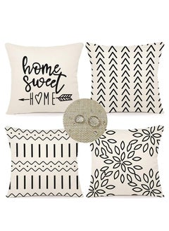 Mordely Set of 4 Geometric Decorative Throw Pillow Covers 16x16 Inches, Double-Sided Waterproof White Linen Pillow Covers for Sofa Couch Living Room Bedroom Modern Home Decor  - Image 2