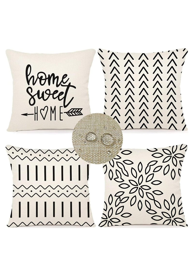 Mordely Set of 4 Geometric Decorative Throw Pillow Covers 16x16 Inches, Double-Sided Waterproof White Linen Pillow Covers for Sofa Couch Living Room Bedroom Modern Home Decor  - Image 2