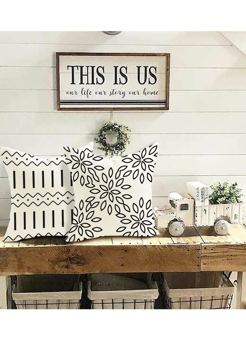 Mordely Set of 4 Geometric Decorative Throw Pillow Covers 16x16 Inches, Double-Sided Waterproof White Linen Pillow Covers for Sofa Couch Living Room Bedroom Modern Home Decor  - Image 4