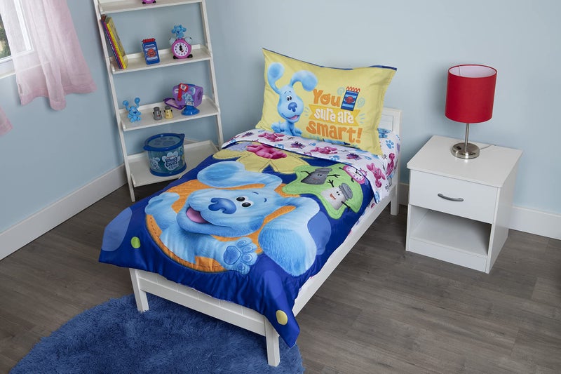 Blue's Clues Blues Clues You Are Smart 4 Piece Toddler Bedding Set – Includes Comforter, Sheet Set – Fitted + Top Sheet + Reversible Pillowcase for Boys And Girls Beds, Blue - Image 1