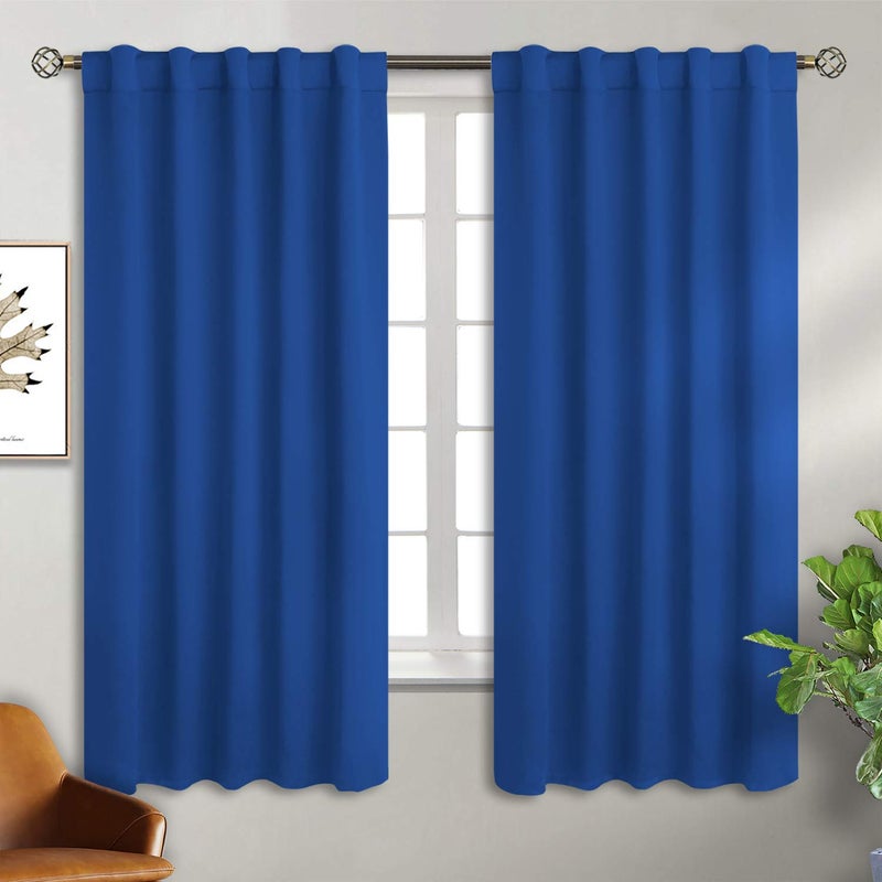BGment Rod Pocket and Back Tab Blackout Curtains for Bedroom  Thermal Insulated Room Darkening Curtains for Living Room 2 Window Curtain Panels 42 x 63 Inch Classic Blue