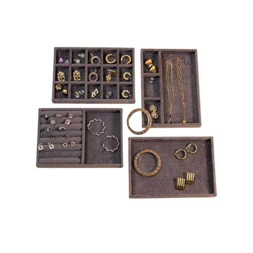 The Big Trove Jewellery Organizer Tray Set | Set of 4 Velvet Storage & Display Trays for Rings, Earrings, Bangles, Chains & Accessories | Drawer & Wardrobe Closet Organizer | Grey - Image 5