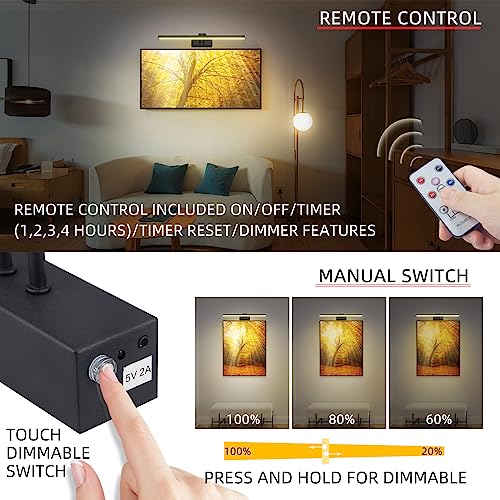 FUNCHDAY Picture Light,Battery Art Lights for Wall,Wireless Remote Painting Light with Timer and Dimmable,20”Metal Display Lighting for Artwork,Portrait,Gallery-BK - Image 3