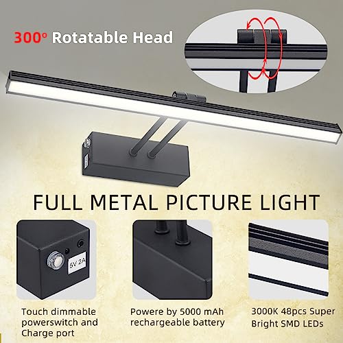 FUNCHDAY Picture Light,Battery Art Lights for Wall,Wireless Remote Painting Light with Timer and Dimmable,20”Metal Display Lighting for Artwork,Portrait,Gallery-BK - Image 4