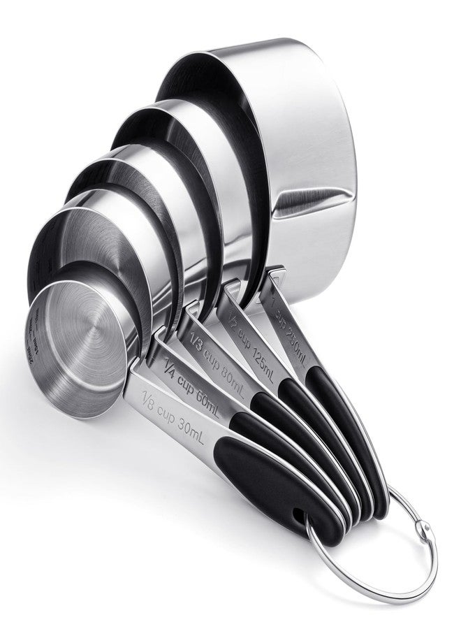 Funnymoom 5 Pcs 1/8, 1/4, 1/3, 1/2, 1 Cup Pet Scoops, Stainless Steel Measuring Cups Metal Dog Cat Scooper with Inner Precision Scale Measurement - Image 1