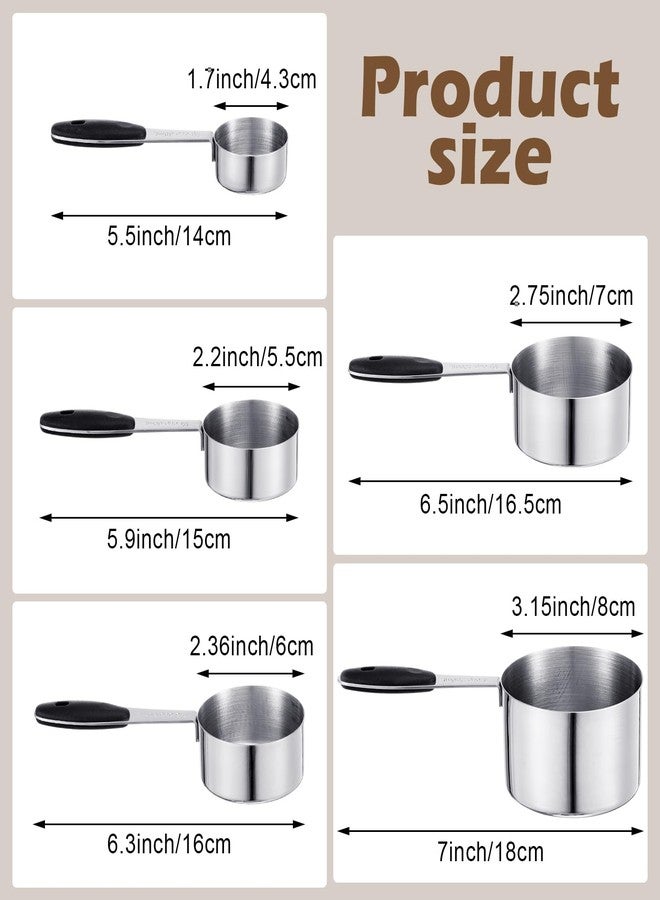 Funnymoom 5 Pcs 1/8, 1/4, 1/3, 1/2, 1 Cup Pet Scoops, Stainless Steel Measuring Cups Metal Dog Cat Scooper with Inner Precision Scale Measurement - Image 2