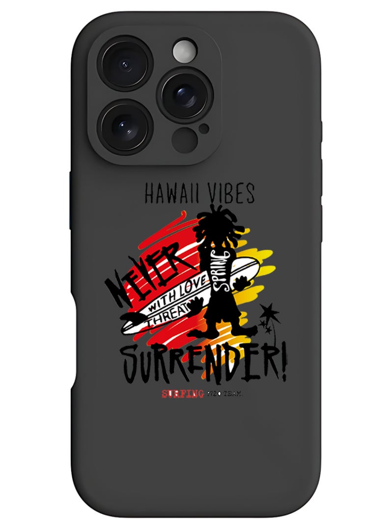 Theodor iPhone 16 Pro Max Black Protective Slim Fit Case Liquid Silicone Cover with Full Body Protection Anti-Scratch Shockproof Case For iPhone - Hawaii Vibes - Image 1