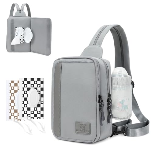 MYHOZEE 2 in 1 Crossbody Bags for Women Men Sling Diaper Bag Backpack Purse Nylon Cross Body Bag for Woman with Water Bottle Pocket and Wipes Pouch Large Front Chest Shoulder Bag Purses Fanny Packs, Grey - Image 1