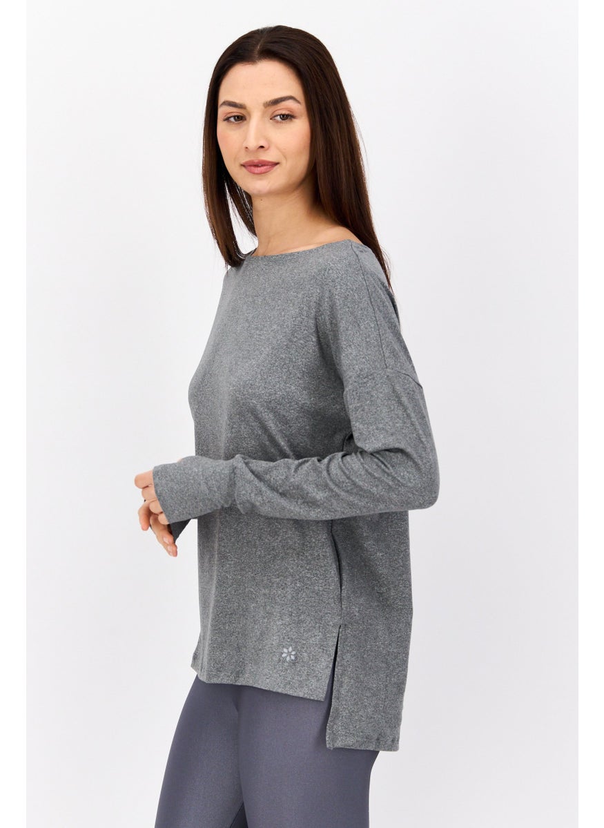 NINE WEST Women Sportswear Fit Long Sleeve Training Top, Grey Heather  - Image 3